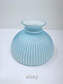 Aladdin Parlor Cased Glass Lamp Shade Blue Ribbed 10 Fitter Antique