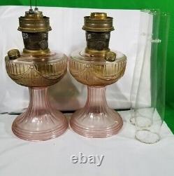 Aladdin Pink Lincoln Drape Oil Lamp with Chimney Shade Set of 2