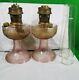 Aladdin Pink Lincoln Drape Oil Lamp With Chimney Shade Set Of 2