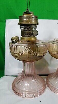 Aladdin Pink Lincoln Drape Oil Lamp with Chimney Shade Set of 2