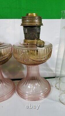 Aladdin Pink Lincoln Drape Oil Lamp with Chimney Shade Set of 2