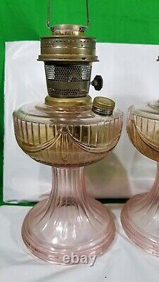 Aladdin Pink Lincoln Drape Oil Lamp with Chimney Shade Set of 2