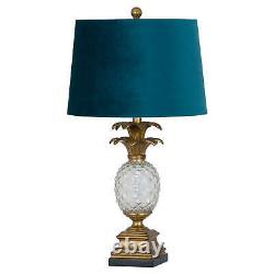 Ananas Glass Table Lamp Pineapple antique gold base and large teal blue shade