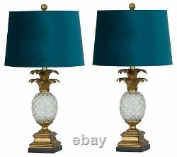 Ananas Glass Table Lamp Pineapple antique gold base and large teal blue shade