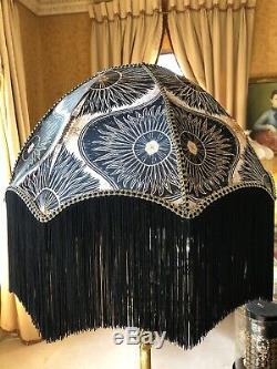Anna Hayman traditionalVintage Victorian Downton Abbey black satin lampshade