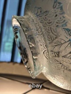 Antique 1800's Blue Fade 6 Floral Etched Ruffle Glass Shade Kerosene Oil Gas