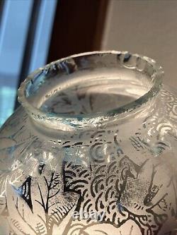 Antique 1800's Blue Fade 6 Floral Etched Ruffle Glass Shade Kerosene Oil Gas