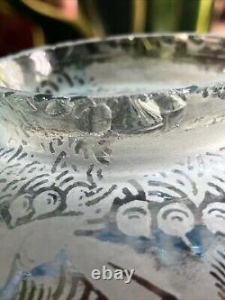 Antique 1800's Blue Fade 6 Floral Etched Ruffle Glass Shade Kerosene Oil Gas