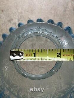 Antique 1800's Blue Fade 6 Floral Etched Ruffle Glass Shade Kerosene Oil Gas