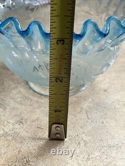 Antique 1800's Blue Fade 6 Floral Etched Ruffle Glass Shade Kerosene Oil Gas