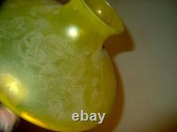 Antique 1880-90s Acid Etched Glass Oil Lamp Shade-10 Fitter-beautifull Color