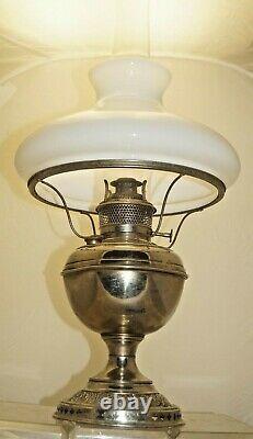 Antique 1890s ORNATE Bradley Hubbard Oil Lamp With Milk Glass Shade