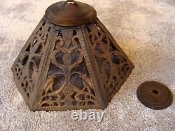 Antique 1920s Art Nouveau 6 Panel Caramel Slag Glass Lamp Shade Metal Mesh 11.5