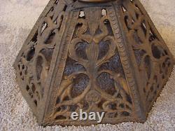 Antique 1920s Art Nouveau 6 Panel Caramel Slag Glass Lamp Shade Metal Mesh 11.5