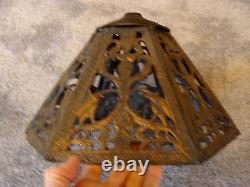 Antique 1920s Art Nouveau 6 Panel Caramel Slag Glass Lamp Shade Metal Mesh 11.5