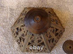 Antique 1920s Art Nouveau 6 Panel Caramel Slag Glass Lamp Shade Metal Mesh 11.5