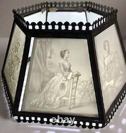 Antique 19thC German PPM Lithophane Six Panel Lamp Shade