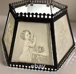 Antique 19thC German PPM Lithophane Six Panel Lamp Shade