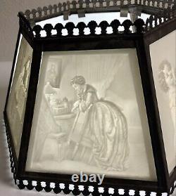 Antique 19thC German PPM Lithophane Six Panel Lamp Shade