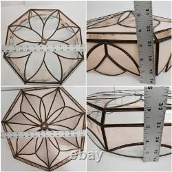 Antique (2) Leaded Stained Glass Shades 7 & 8 Panel Etched Pale Pink & Cream