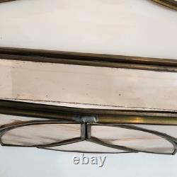 Antique (2) Leaded Stained Glass Shades 7 & 8 Panel Etched Pale Pink & Cream