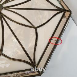Antique (2) Leaded Stained Glass Shades 7 & 8 Panel Etched Pale Pink & Cream