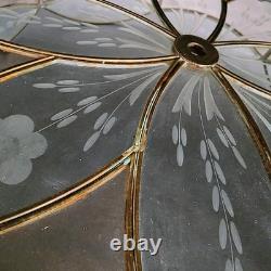 Antique (2) Leaded Stained Glass Shades 7 & 8 Panel Etched Pale Pink & Cream Antique (2) Leaded Stained Glass Shades 7 & 8 Panel Etched Pale Pink & Cream