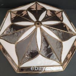 Antique (2) Leaded Stained Glass Shades 7 & 8 Panel Etched Pale Pink & Cream