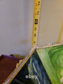 Antique 8 Panel Slag Glass Lamp Shade Hubbard Large 17 Green Blue Art Nouveau