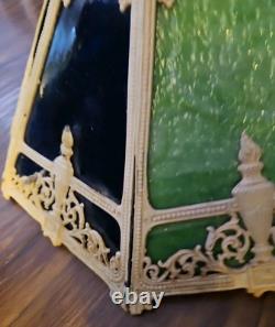Antique 8 Panel Slag Glass Lamp Shade Hubbard Large 17 Green Blue Art Nouveau