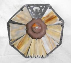 Antique 8 Panel Stained Slag Glass Lamp Shade