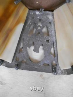 Antique 8 Panel Stained Slag Glass Lamp Shade