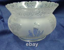 Antique Acid Etched Glass Lamp Shade Trees Fishermen Boat Nets Gas Oil 5 Fitter