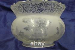 Antique Acid Etched Glass Lamp Shade Trees Fishermen Boat Nets Gas Oil 5 Fitter