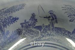 Antique Acid Etched Glass Lamp Shade Trees Fishermen Boat Nets Gas Oil 5 Fitter