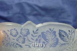 Antique Acid Etched Glass Lamp Shade Trees Fishermen Boat Nets Gas Oil 5 Fitter