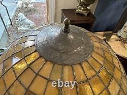 Antique American Floral Leaded Stained GLASS Shade LAMP Handel Era