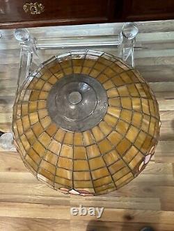 Antique American Floral Leaded Stained GLASS Shade LAMP Handel Era