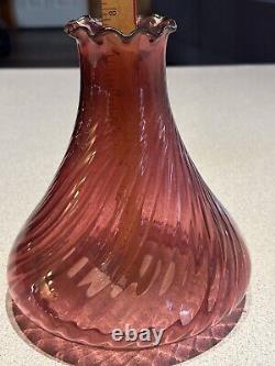 Antique Angle Light Co Cranberry Swirl Glass Globe Chimney Shade Oil Lamp