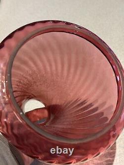 Antique Angle Light Co Cranberry Swirl Glass Globe Chimney Shade Oil Lamp