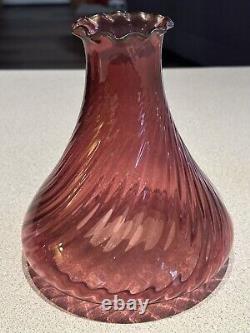 Antique Angle Light Co Cranberry Swirl Glass Globe Chimney Shade Oil Lamp