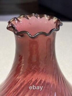 Antique Angle Light Co Cranberry Swirl Glass Globe Chimney Shade Oil Lamp