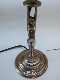 Antique Art Deco Chrome Plated Diana Nude Lady Lamp Shade Vintage 1930's