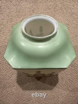 Antique Art Deco Green Frosted Ceiling Lamp Shade Hollyhocks Flowers