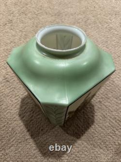 Antique Art Deco Green Frosted Ceiling Lamp Shade Hollyhocks Flowers