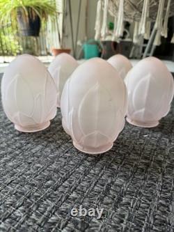 Antique Art Deco Nouveau Pink Satin Glass Lamp Light Shades Artichoke
