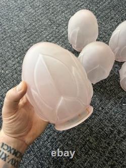 Antique Art Deco Nouveau Pink Satin Glass Lamp Light Shades Artichoke
