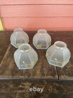 Antique Art Deco/Nouveau Reverse Painted Flowers Frosted Paneled Light Shade Set