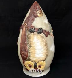 Antique Art Glass Shade With An Owl, Leaves & Moon Decorations. Rare