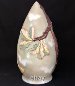 Antique Art Glass Shade With An Owl, Leaves & Moon Decorations. Rare